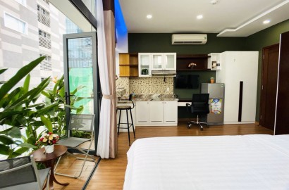 Serviced apartment with balcony with many cool trees on Cao Thang street